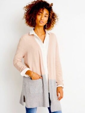 Madewell Kent Colorblock Cozy Knit Long Cardigan Grey Tan SZ S